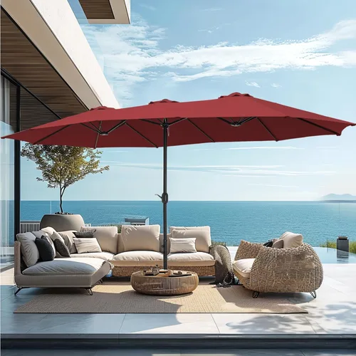 Miniatura 7 de Sombrilla para patio PHI VILLA de 15 pies, doble cara, para uso en exteriores, tamaño extragrande con manivela, base de sombrilla incluida