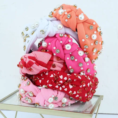 Miniatura 6 de Diadema con joyas anudadas para mujer, con forma de corazón, adornado con cristal, con parte superior mixta, accesorios para el cabello de nailon