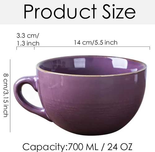 Miniatura 2 de Disoza Taza de Café Grande Violeta de 24 Onzas Taza de Sopa de Gran Tamaño Porcelana 700 ML Taza de Té XXL Cuencos de Cereales Taza de Sopa Ramen