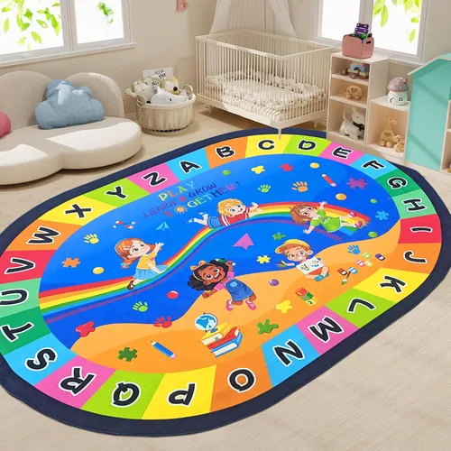 Miniatura 30 de USTIDE Alfombra ovalada para niños, 5 x 7 pulgadas, con letras del alfabeto ABC, alfombra educativa antideslizante, alfombra de juego para el aula
