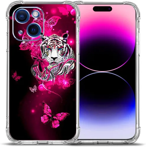 Miniatura 25 de Funda para iPhone 15, colorida mariposa flores protección contra caídas a prueba de golpes TPU cuerpo completo protector resistente a los arañazos
