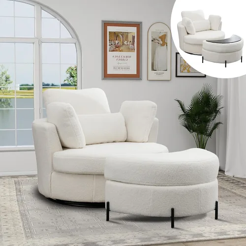 Miniatura 42 de Chifee & Vingol Silla decorativa giratoria de gran tamaño de 40.35 pulgadas, silla redonda tapizada de barril con almohadas, sillas giratorias