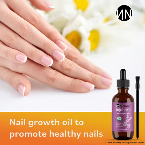Miniatura 5 de Natnique Aceite de jojoba orgánico, cepillo incluido, certificado USDA, prensado en frío, sin refinar y sin hexano, hidratante puro para cabello