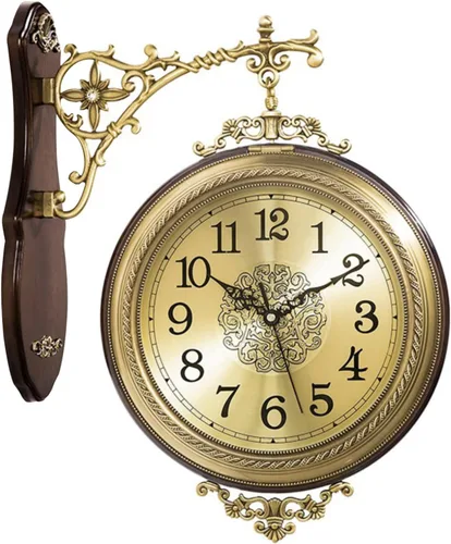 Aero Snail Reloj de pared retro de doble cara, decoración de aleación, números romanos y árabes giratorios de 360°, funciona con pilas, relojes