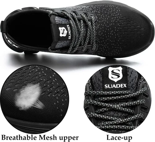 Miniatura 88 de SUADEX Zapatos deportivos con punta de acero para hombres y mujeres, indestructibles, ligeros, cómodos, antideslizantes, puntera compuesta