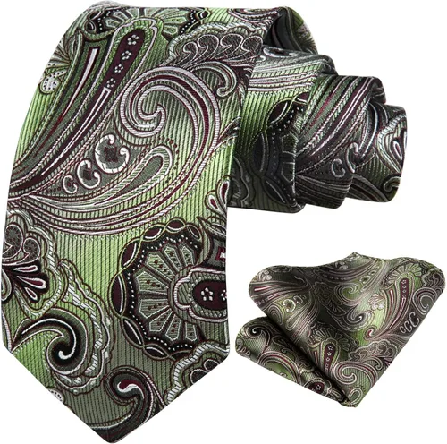 Miniatura 191 de HISDERN Corbatas para hombre, corbata de cachemira y bolsillo cuadrado tejido clásico floral para hombre, corbata de fiesta de boda