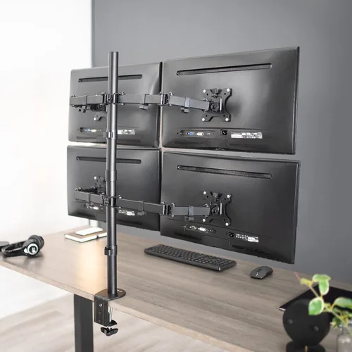 Miniatura 7 de VIVO Soporte de escritorio para monitor LCD cuádruple de 13 a 30 pulgadas, soporte totalmente ajustable con inclinación y giro, capacidad para 4