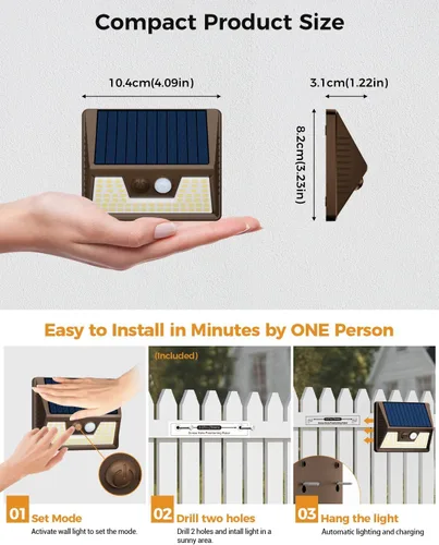 Miniatura 6 de vighep Paquete de 12 luces solares de movimiento para exteriores, luces impermeables para valla al aire libre, luces LED de pared blancas cálidas