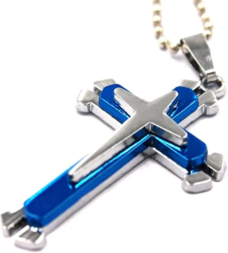 Miniatura 4 de Brave Tour Collar de cruz de acero de titanio para hombre, Acero aleado, vidrio