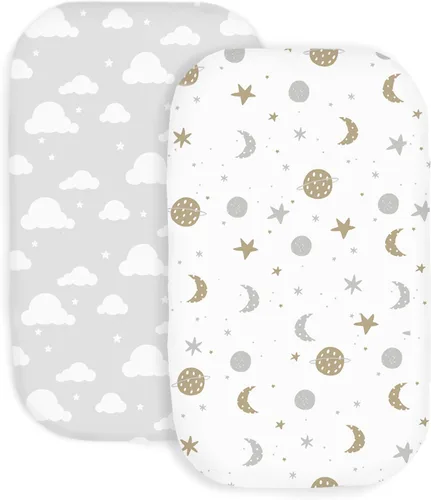 Juego de 2 sábanas ajustadas de 100% algodón orgánico perfectamente compatibles con Mika Micky, Baby Delight, Ronbei, Chicco, Cloud Baby, AMKE,