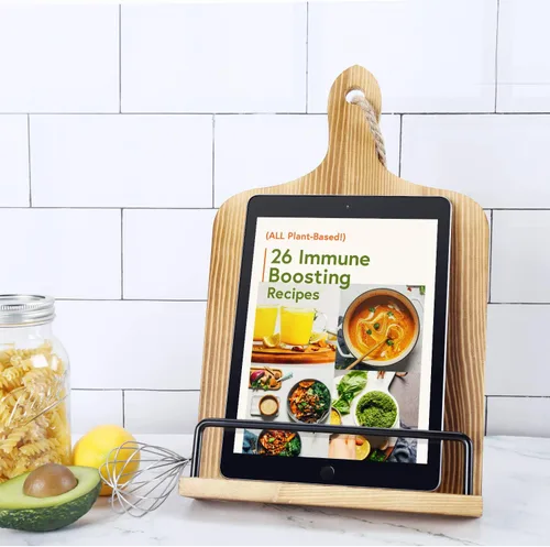 Miniatura 3 de Soligt Soporte para Libro de Cocina para Encimera de Cocina iPad Tableta Ajustable Soporte para Libro de Recetas Estilo Tabla de Cortar de Madera