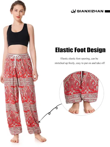 Miniatura 3 de QIANXIZHAN Pantalones de harén para mujer, pantalones hippie palazzo, pantalones bohemios, ropa de yoga con bolsillos