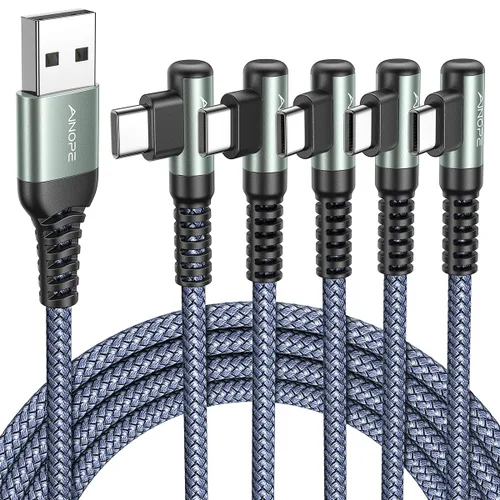 Miniatura 10 de AINOPE Cable USB a USB C [2 unidades, 6.6 pies] 3.1A tipo C cargador de carga rápida, cable USB C en ángulo recto para iPhone 17 Carplay, Galaxy Gris