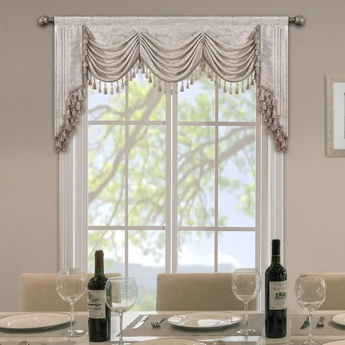 Miniatura 39 de Loom and Mill Cenefa de cascada de lujo de jacquard para sala de estar, elegantes cenefas de ventana con festones y cuentas damascadas, cortinas