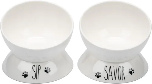 Prefurred Pet Juego de cuencos elevados para comida: plato para gatos, dos cuencos elevados para comida y agua, porcelana, inclinados para comer