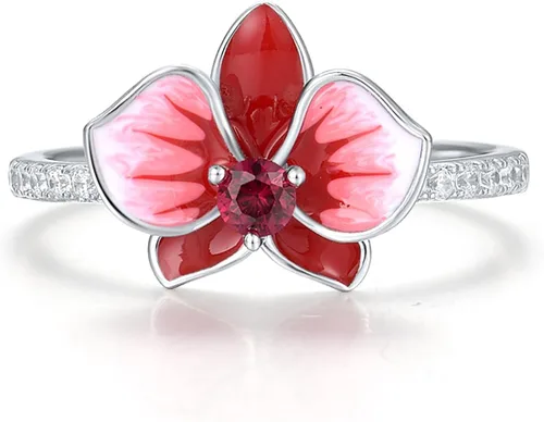 Miniatura 2 de Santuzza Anillo de plata de ley 925 con diseño de flores esmaltadas para mujer