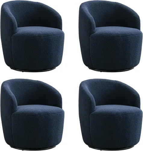 Miniatura 37 de FOXHUNTER Silla giratoria de barril, sillón individual pequeño de 360°, cómodo sofá redondo, sillas de botón acolchadas, modernas sillas de acento
