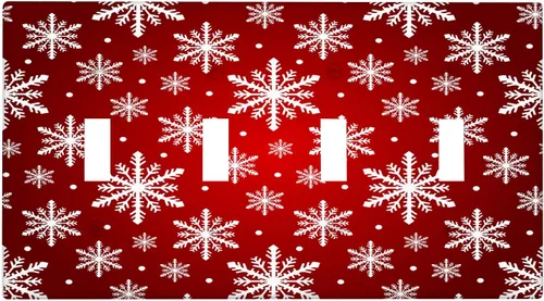 Miniatura 76 de Cubierta de interruptor de luz dúplex de 1 banda, cubierta decorativa de Navidad con copos de nieve rojos, placa frontal decorativa para cocina