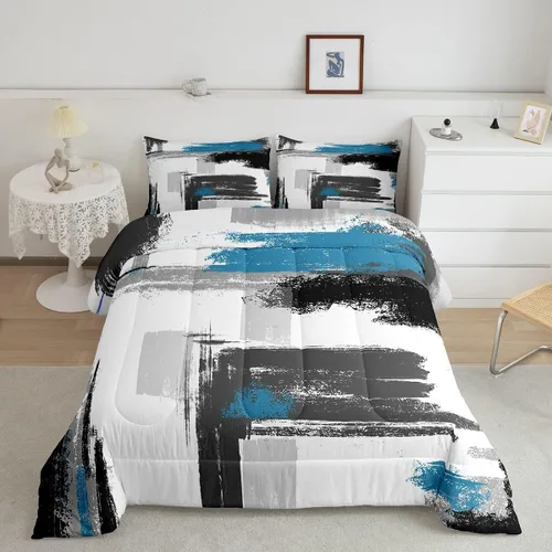 Miniatura 57 de Feelyou Edredón Abstracto Juego de edredón de arte abstracto moderno para niños y niñas, color morado, azul, negro, juego de ropa de cama para Multi