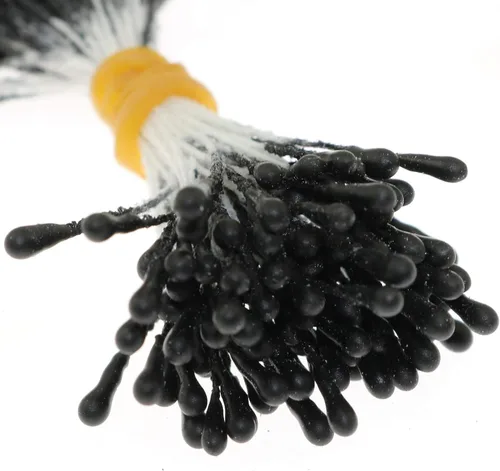 Miniatura 5 de Alrededor de 400 estambres florales perlados artificiales, estambres florales para hacer flores, decoración de álbumes de recortes, negro mate