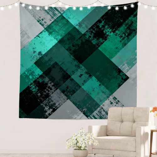 Miniatura 117 de Batmerry Tapiz azul y blanco, tapiz abstracto de pintura azul, negro, gris y blanco, para sala de estar, dormitorio, pared, decorativo, 51.2 x 59.1