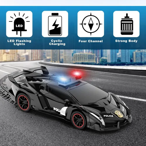 Miniatura 9 de FDJ - Auto a control remoto que se transforma en robot, transformación con un botón a robot con luz intermitente, juguete de policía para niños