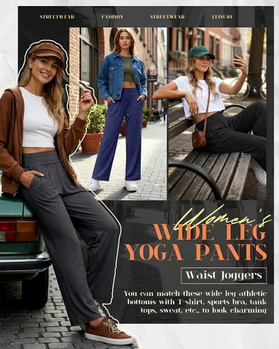 Miniatura 68 de Neer - Conjunto de 3 pantalones de yoga de pierna ancha para mujer - Pantalones deportivos cómodos, holgados, de cintura alta y casuales