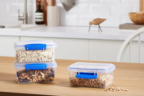 Miniatura 9 de Sistema KLIP IT Rectangular Collection Recipiente de almacenamiento de alimentos, 33.8 onzas/1.0 L, transparente/azul, 3