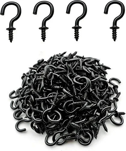 Ganchos de techo negros pequeños de 1/2 pulgadas, ganchos de luz atornillados, gancho de joyería para bricolaje (paquete de 60 unidades)