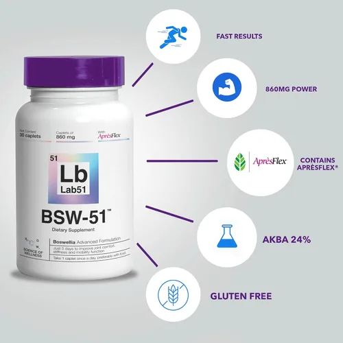 Miniatura 4 de Boswellia Serrata AprèsFlex® Advanced Joint Support - BSW-51 con ácido hialurónico, colágeno tipo II y piperina - 30 cápsulas, 860 mg cada una