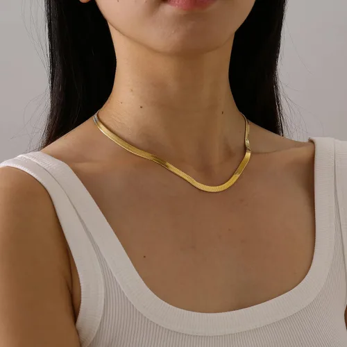 Miniatura 5 de Delicado collar de cadena para mujer, chapado en oro de 18 quilates, gargantilla de disco de moneda, collar simple de cadena trenzada con cuentas