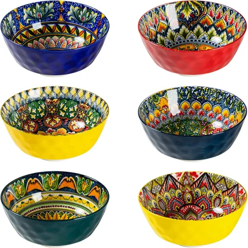 Miniatura 8 de Henten Home Juego de 6 cuencos pequeños para postre, juego de cuencos de arroz de cerámica de 12 onzas, cuencos coloridos de porcelana para Bohemio