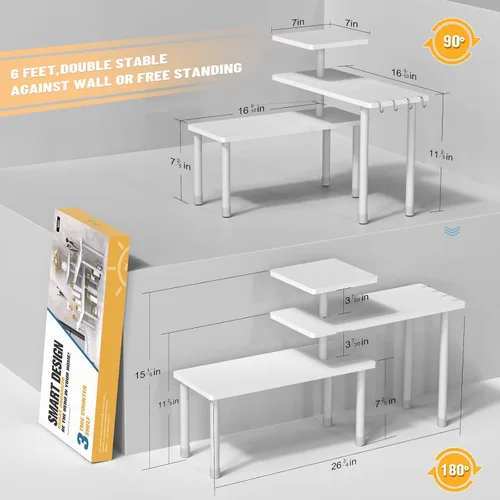 Miniatura 2 de JayRex Organizador de baño, estante de encimera, estante de esquina de 3 niveles, organizador de bambú ajustable para encimera de baño, maquillaje