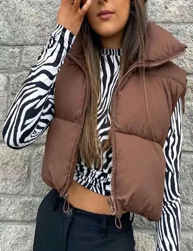 Miniatura 2 de Bozanly Chaleco acolchado corto para mujer, con cremallera, cuello alto, sin mangas, acolchado