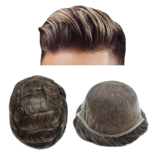 Miniatura 89 de Sistema de cabello para hombres, pieza de cabello humano real, tupé para hombres, encaje suizo para hombre, nudo blanqueado para hombre, tupé