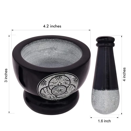 Miniatura 4 de Mortero y mortero, hecho de piedra dura pulida resistente, molinillo de piedra natural para especias, pastas, hierbas, condimentos, etc.