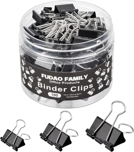 100 clips para carpetas de varios tamaños, abrazaderas de papel negro, mediano, pequeño, mini 3 tamaños con caja para oficina, escuela y hogar