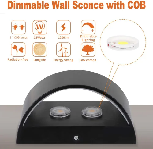 Miniatura 3 de Lightess Lámpara de pared LED interior regulable, luces de pared modernas de 12W, iluminación de pasillo cálida para sala de estar, dormitorio