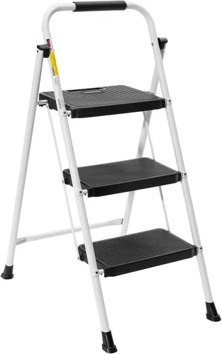 BOCOM Escalera de 3 escalones, ligera, portátil, plegable, plegable, resistente, de hierro con asa, pedal ancho antideslizante, capacidad de 500