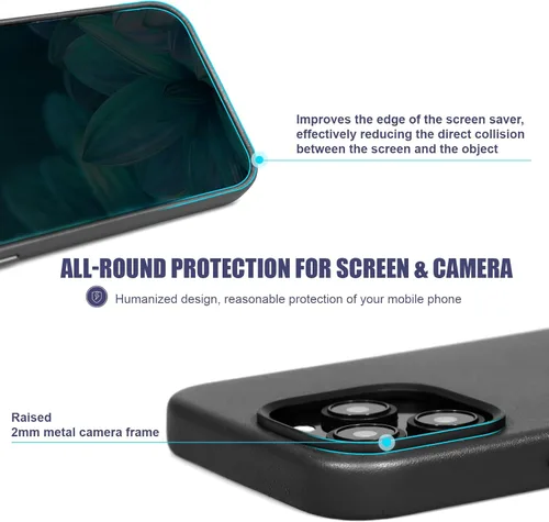 Miniatura 5 de Funda de cuero genuino para iPhone 13 Pro, cuero de grano completo, compatible con MagSafe y carga inalámbrica, bisel de la cámara con botones