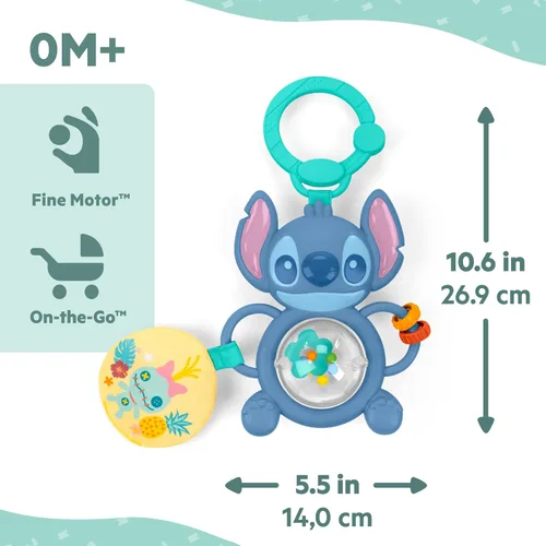 Miniatura 7 de Bright Starts Disney Baby Stitch Tummy Tumble - Juguete giratorio para perseguidor de cuentas, para viajes, unisex, juguete de cochecito para recién