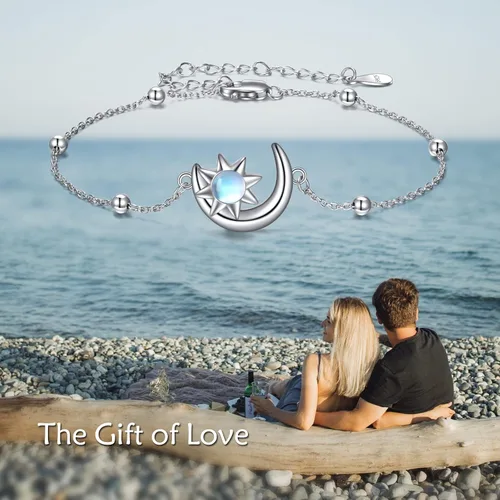 Miniatura 6 de KQF Pulsera de plata de ley con diseño de luna y luna creciente para mujer, joyería para adolescentes y niñas