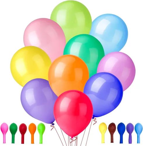 Yeunmu 100 globos de colores surtidos (dentro de 10 colores, 10 por color), globos de 12 pulgadas a granel, adecuados para cumpleaños, fiesta