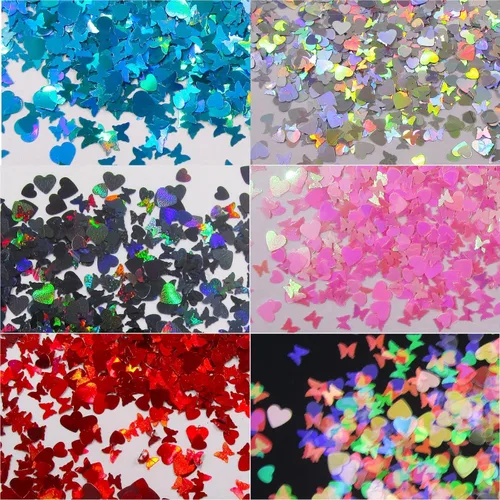 Miniatura 4 de LoveOurHome Resina holográfica de uñas de 2.16 oz con purpurina en copos de San Valentín, mariposa, corazón, brillos, manualidades, lentejuelas