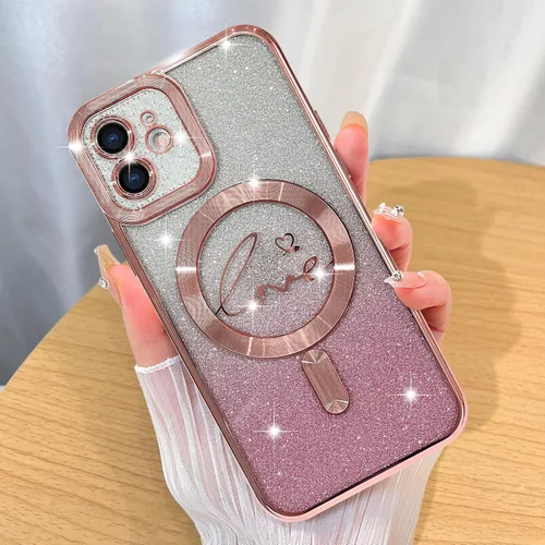 Miniatura 44 de ZIYE Funda Magnética Diseñada para iPhone 11 Funda con Purpurina Plateado de Lujo Corazón de Amor Compatible con MagSafe Funda Transparente