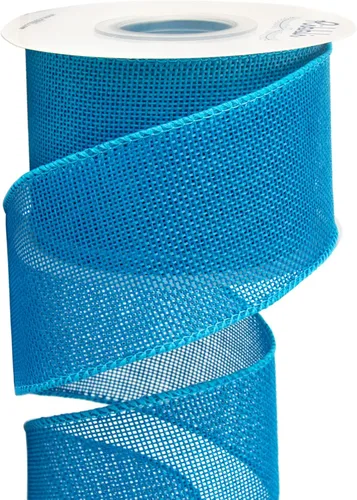 Miniatura 24 de Ribbli Cinta con alambre de arpillera azul bebé, 2-1/2 pulgadas x 10 yardas continuas, cinta de borde con alambre para lazo grande, corona