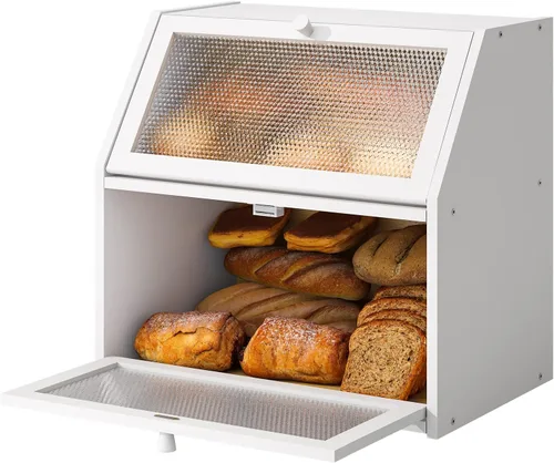 Miniatura 12 de STDDRE Caja de Pan para Encimera de Cocina Cubo de Doble Capa Caja de Almacenamiento de Pan de Capacidad Extra Grande Estilo Granja con Ventanas