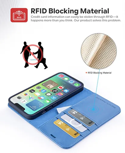 Miniatura 3 de OCASE Funda de piel sintética compatible con iPhone 14, con tarjetero y función atril con bloqueo RFID [carcasa interior de TPU a prueba de golpes]