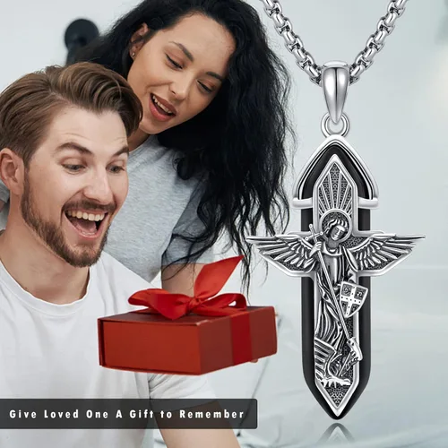 Miniatura 7 de Brisskaari Collar de San Miguel para hombres y mujeres, plata de ley 925, arcángel católico, colgante de amuleto de San Patricio, regalo de joyería