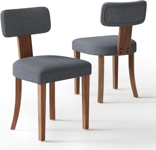 Miniatura 6 de LUXOAK Juego de 2 sillas de comedor modernas de mediados de siglo, sillas de cocina tapizadas de lino con respaldo curvado y patas ajustables